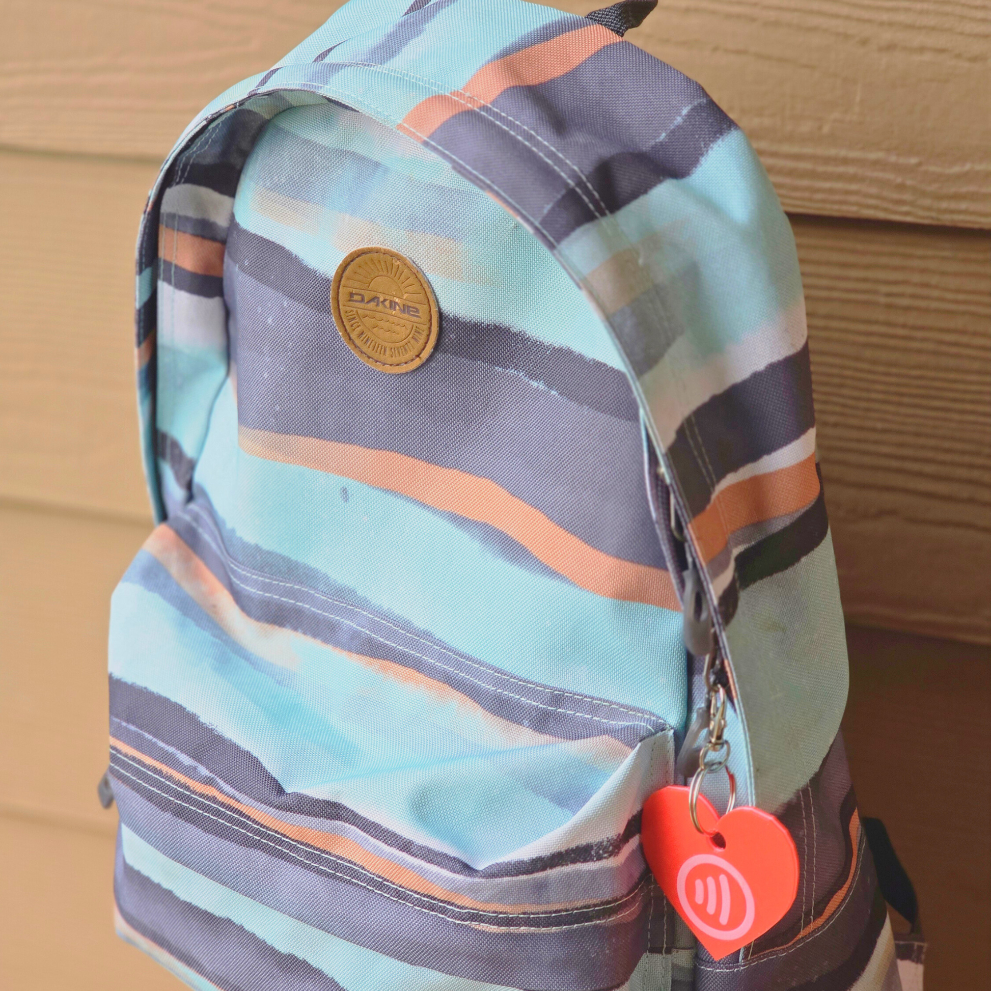 heart tag on backpack